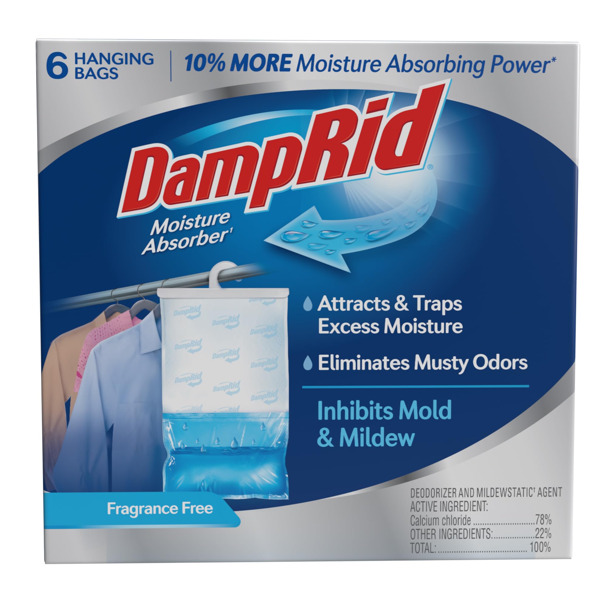 DampRid Fragrance Free Hanging Moisture Absorber, 15.4 oz., 6 Pack - Eliminates 