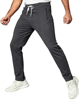 ZOXOZ Men's Cotton Tracksuit Pants with Zip Pockets Adjustable Elastic Waist