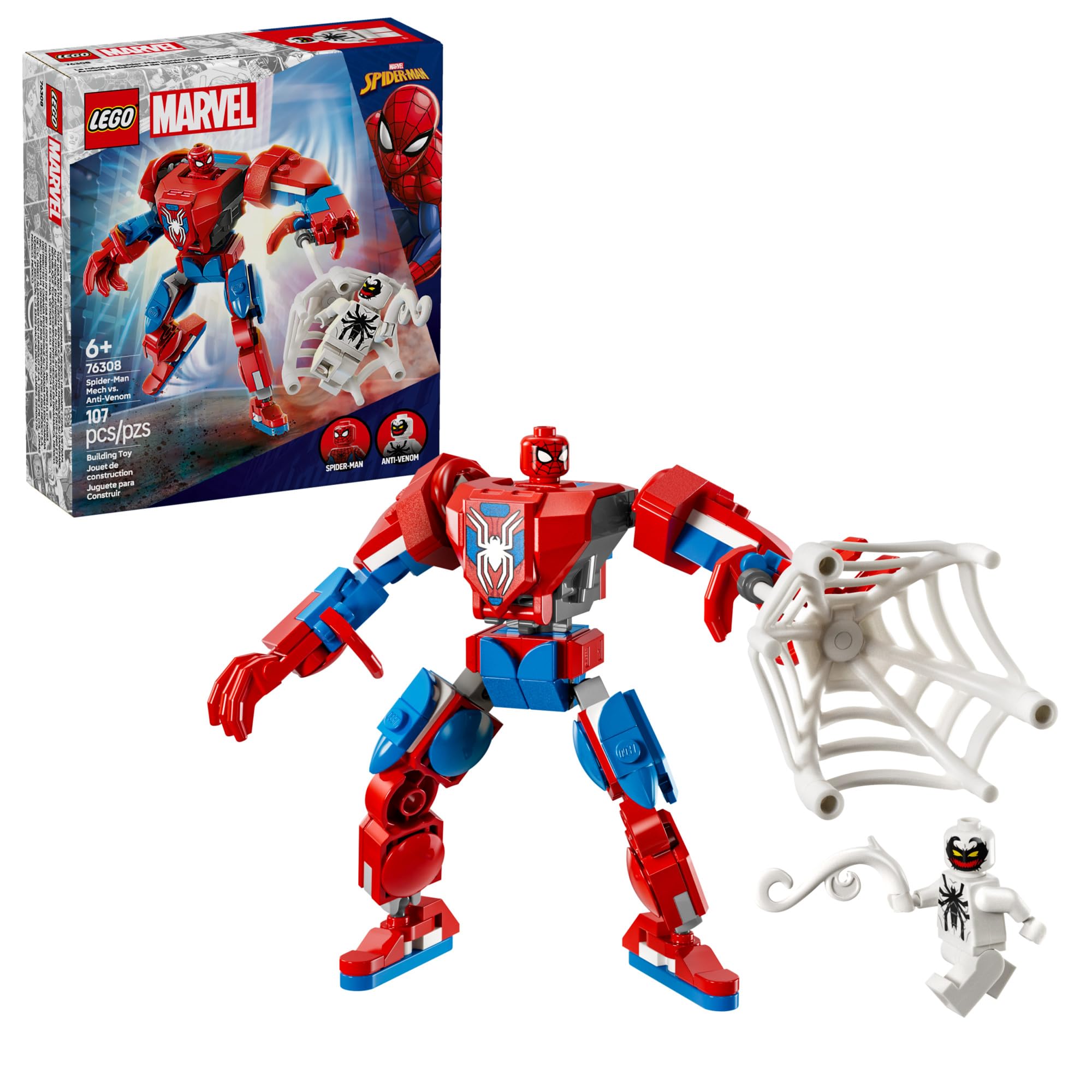 LEGO Marvel Spider-Man Mech vs. Anti-Venom Building Toy Set - Spider-Man Toy for