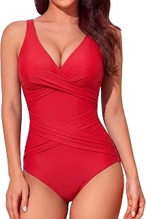 Smismivo Badeanzug Damen Bauchweg Push Up Schwimmanzug mit Retro Schlankheits Raffung Einteilige bademode Swimsuits for Women