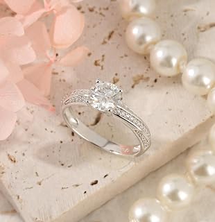Women's Moissanite Ring Round Cut Diamond Solitaire Ring Classic Knot Engagement Ring 925 Sterling Silver Wedding Ring with Stone Eternity Ring for Promise Valentine's Day Wedding