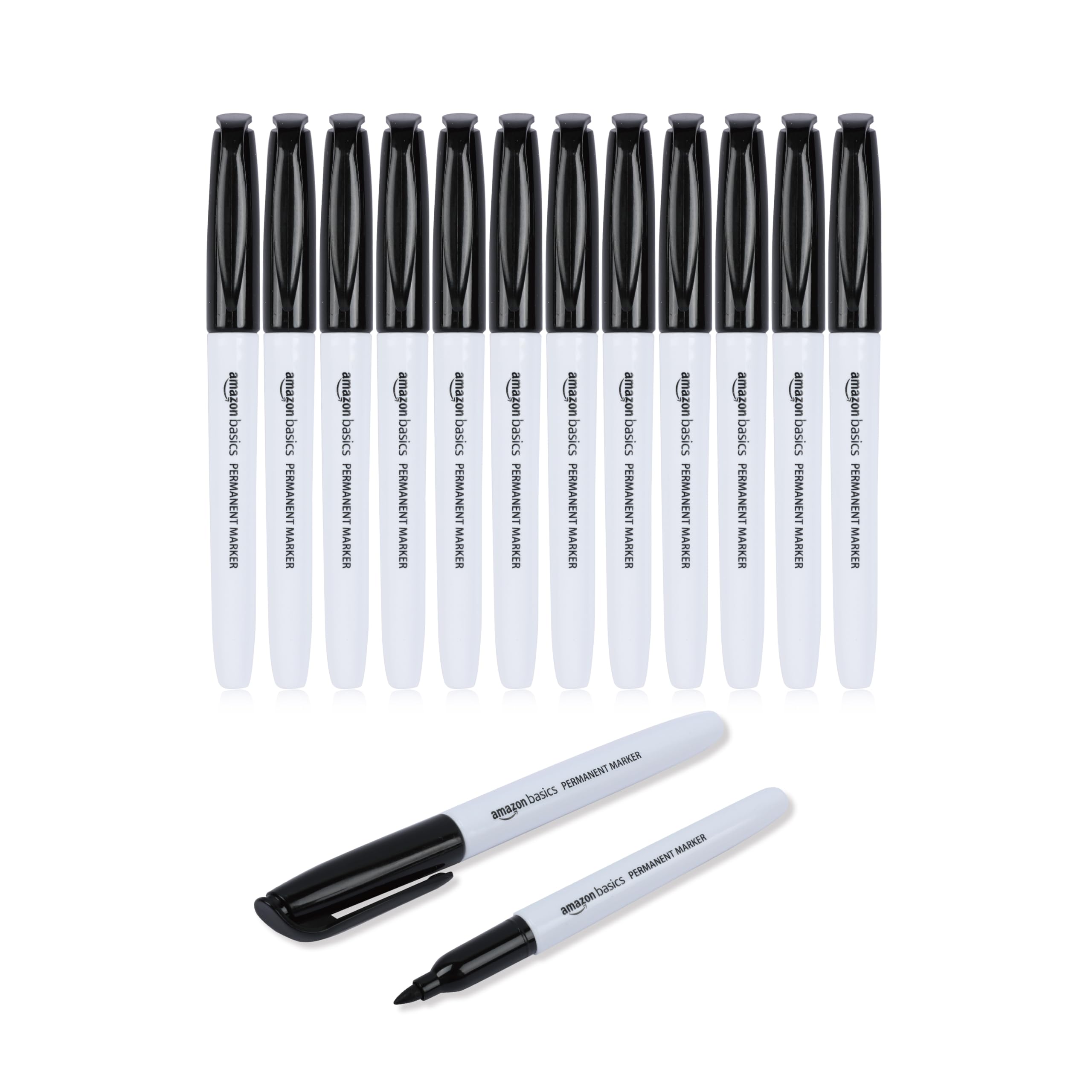 Amazon Basics Permanent Markers, Black, Pack of 12