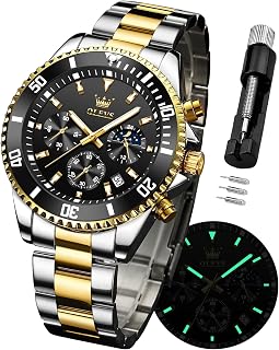 OLEVS Men's Wrist Watch, Waterproof, Analog, Quartz, Lightweight, Brown Leather Strap, Father's Day Gift, Gentleman, Date, Week Day