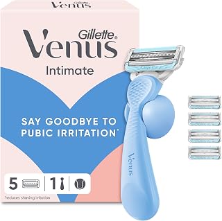 Gillette Venus Women's Razor for Pubic Hair & Skin Protection | 1 Handle Plus 5 Blade Refills, Ergonomic Handle, Sensitive Skin Protection, with Anti-Irritation Bar