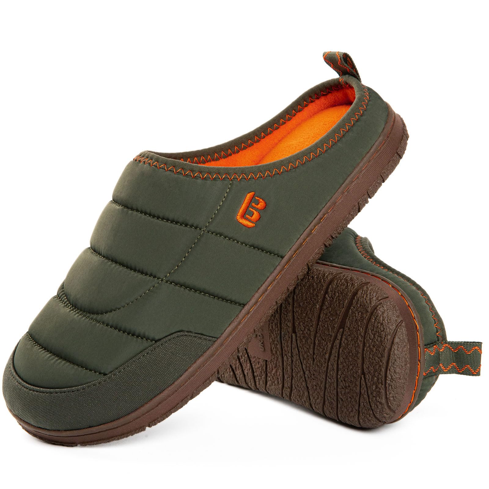 LongBay Mens Two-Tone Slip on Slippers Memory Foam Warm Non-Slip Water Resistant