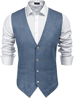 COOFANDY Men's Fashion Sleeveless Collar Denim Vest Jacket