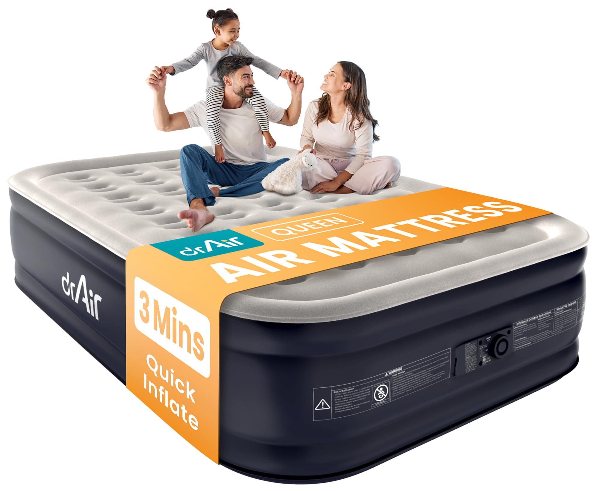 Dr. air Queen Air Mattress with Built-in Pump, 18" Raised Blow Up Mattress, 800 
