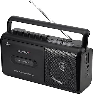 G Keni Portable Cassette Tape Player Recorder, AM/FM Radio Cassette Player with Built in Speaker, Headphone Jack, AC or Battery Operated Tape Player, Black