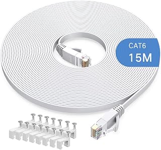 15m Cat6 Ethernet Cable, Long Internet Cables High-Speed Patch Cord Flat Design 1Gbps for 250Mhz/s UTP for Console, PS3, PS4, PS5, Switch, Router, Modem, Patch Panel, PC, TV, Home Office
