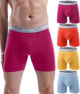 wirarpa Men's Cotton Boxer Shorts, Pack of 4, Men's Underwear, Retro Shorts, Boxer Underwear with Open Fly