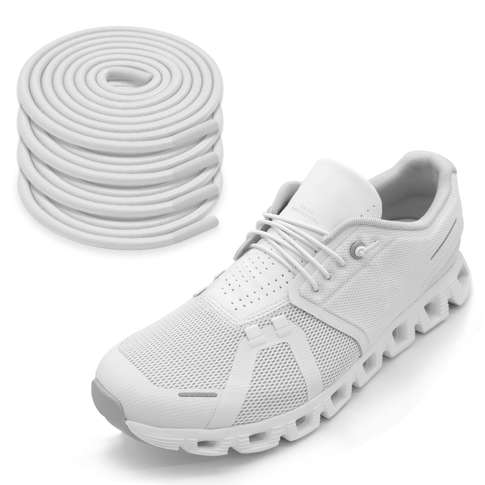 2 Pairs of Slim Stretch Shoelaces for On Cloud 5&6 Running Shoes, 2.5 mm Round L