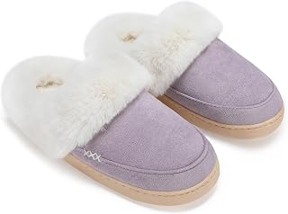 NineCiFun Women's Men's Winter Slippers Warm Fluffy Plush Slippers Non-Slip Outdoor/Indoor Flat Hut Shoes