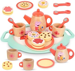 Peppa Pig Wooden Play Set for Toddlers Age 3+, Play Set for Pretend Play, Party Set for Children, Durable Wooden Kitchen Toys, Fun Set for Toddlers and Kids (Tea Set)