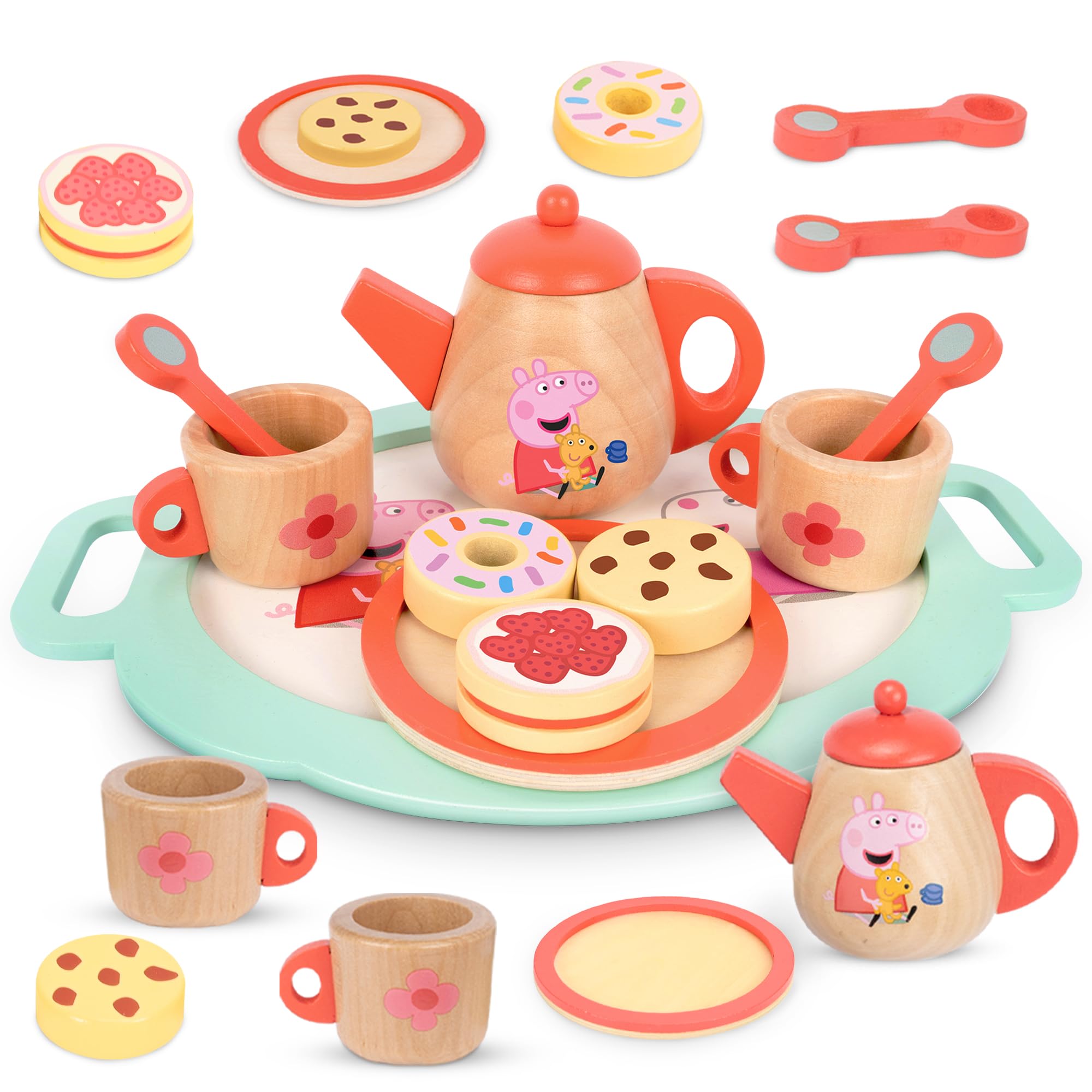 Peppa Pig Wooden Play Set for Toddlers Age 3+, Play Set for Pretend Play, Party 