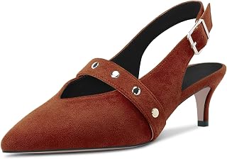 HDEUOLM Women's Stiletto Medium Heel Lace Toe Cap Sandals Slingback Slip-on Buckle Party Dress Shoes