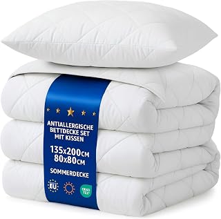 Amazinggirl Summer Duvet 135 x 200 cm – Comforters for Sleeping Duvet Warm Quilted White Duvet Made of Microfibre Complete with White Duvet with Pillow 80 x 80 cm