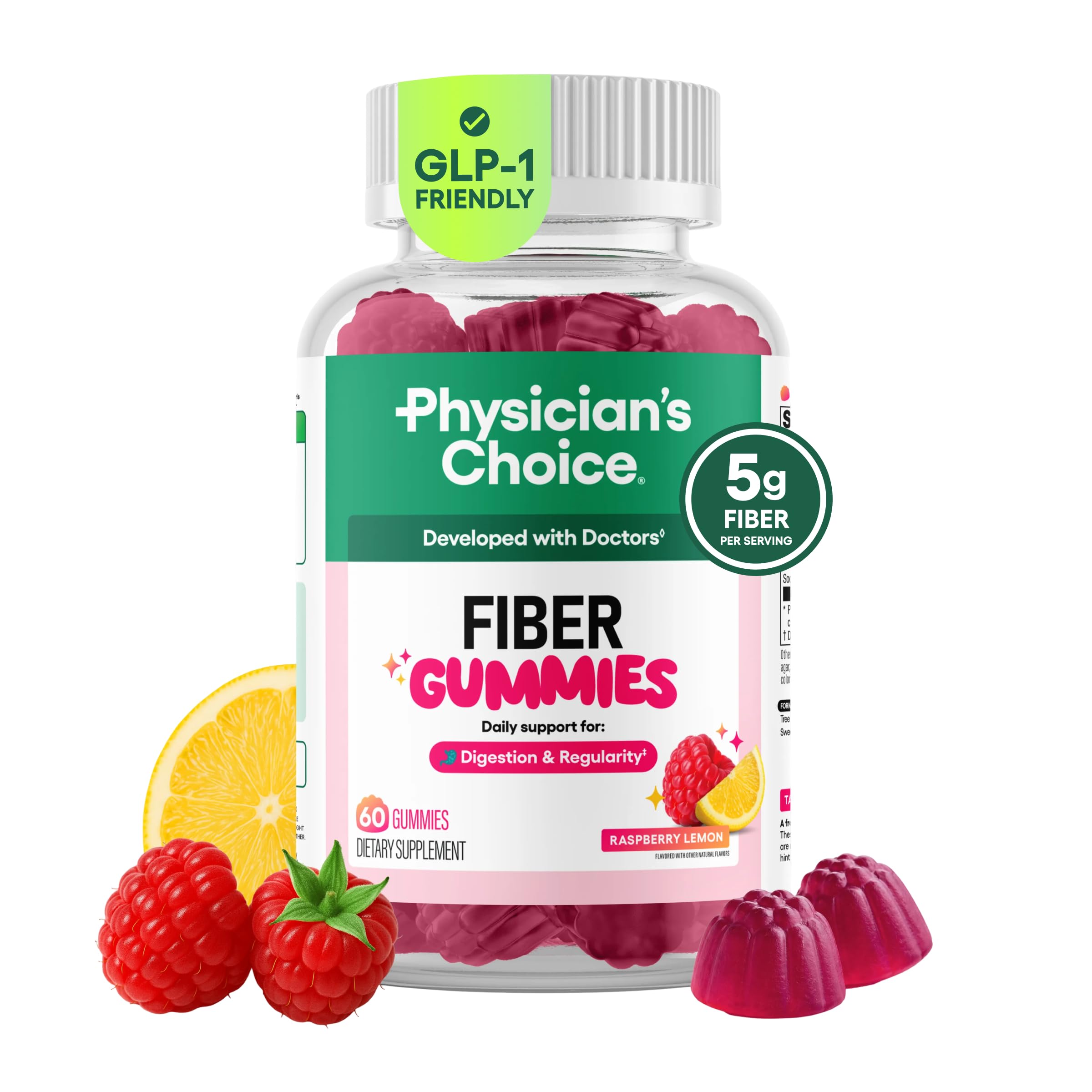 Physician's CHOICE Fiber Gummies for GLP-1 Support - No Sugar Added & Vegan - Ra