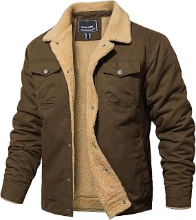 Mens Winter Jacket Thick Warm Fleece Lined Trucker Cargo Coat