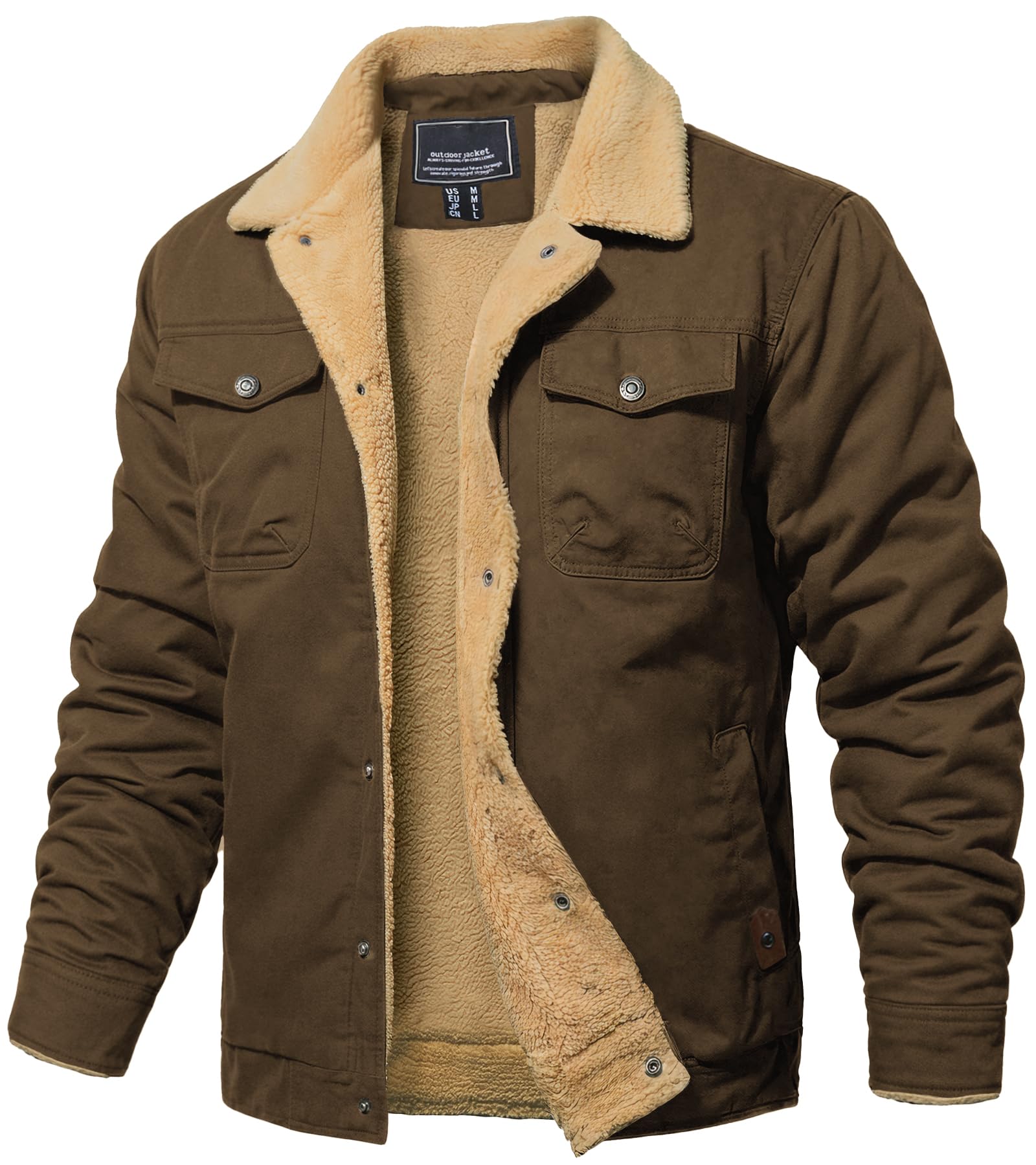 Mens Winter Jacket Thick Warm Fleece Lined Trucker Cargo Coat