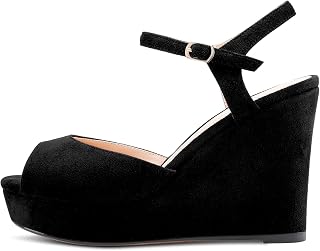 Castamere Women's Block Chunky High Wedge Platform Heel Open Toe Strappy Ankle Sandals Slingback Buckle Classic 10CM Heels
