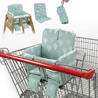 Sweetwavet Padded Shopping Cart Seat Cover for Baby, Green Cactus | 2-Layer Padding Adjustable, Grocery Cart Cover For Baby Infant Toddler, Restaurant High Chair Cover, Machine Washable