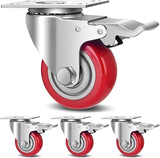 3 Inch Industrial Heavy Duty Swivel Caster Wheels with Brake,Set of 4 Safety Locking Casters,Load 1600lbs,Premium Polyurethane Wheels for Table,Trailer,Saw Table,Stage Toolbox,Bed,Corn Board