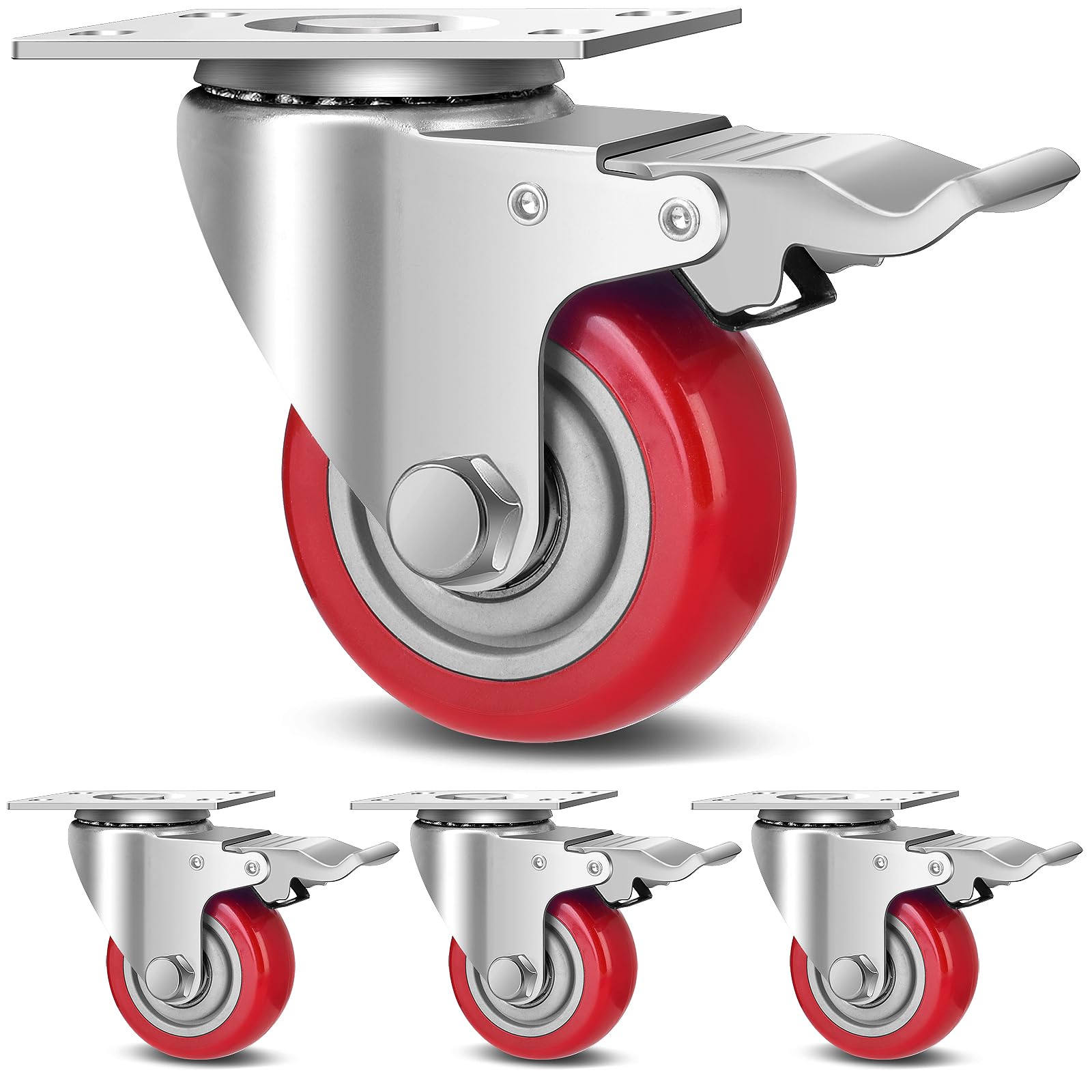 3 Inch Industrial Heavy Duty Swivel Caster Wheels with Brake,Set of 4 Safety Loc