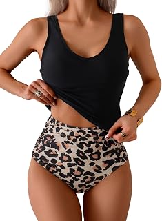 Eomenie Two Piece Tankini Swimsuits for Women Tummy Control Bathing Suits Cutout Back Swim Tank Top with High Waisted Bottom