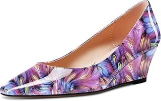 Aachcol Women's Square Pointed Pumps Wedge Esparto Mid Heel Slip-on Dress Shoes Office 5 CM