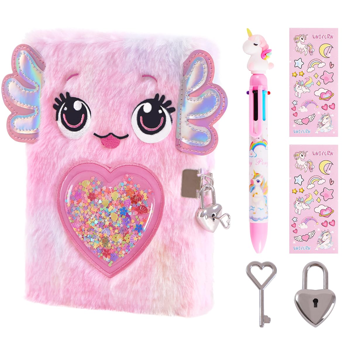 PrinBarBee Axolotl Diary with Lock & Keys for Girls,Journal Gift Set Ages 6-8