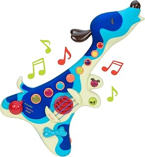 B. toys Woofer Interactive Dog Guitar Musical Toy with 3 Music Modes | Hound dog guitar with 8 chord buttons, 20 songs, 9 puppy songs, lyric booklet, volume knob, and strum play, Musical, 2+ Years
