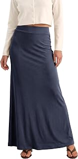 EXCHIC Women Comfort Thickened A Line High Waist Maxi Skirt Elastic Belt Knitted Long Skirts
