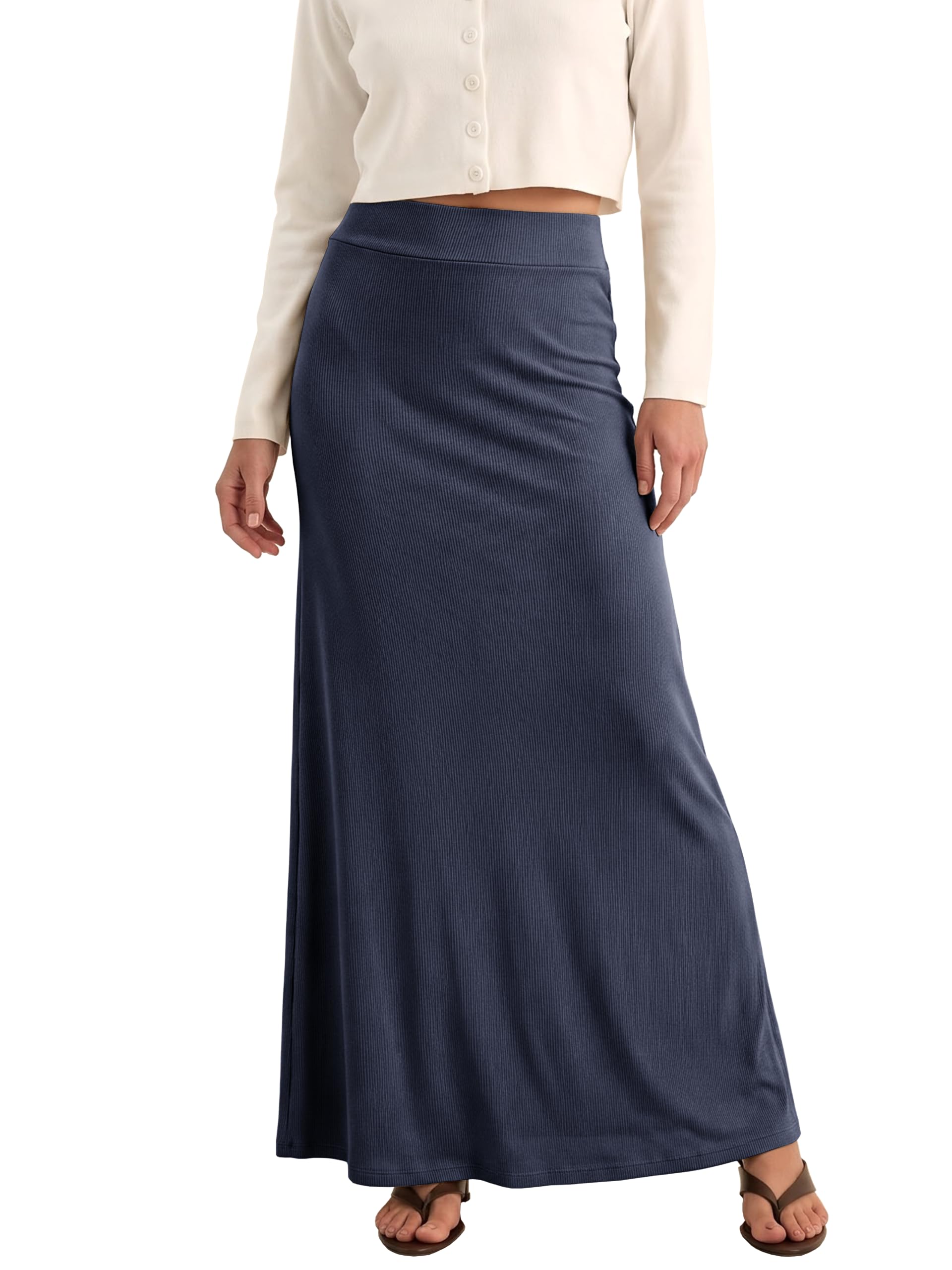EXCHIC Women Comfort Thickened A Line High Waist Maxi Skirt Elastic Belt Knitted