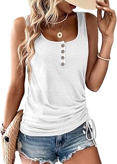 Women Tank Tops U-Neck Summer Sleeveless Loose Button Casual Henley Shirts