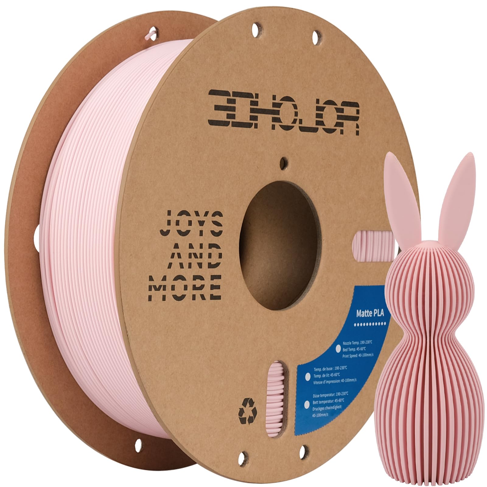 3DHoJor Matte PLA Filament 1.75mm 1kg(2.2lbs) for 3D Printers,Peach Pink | Dimen