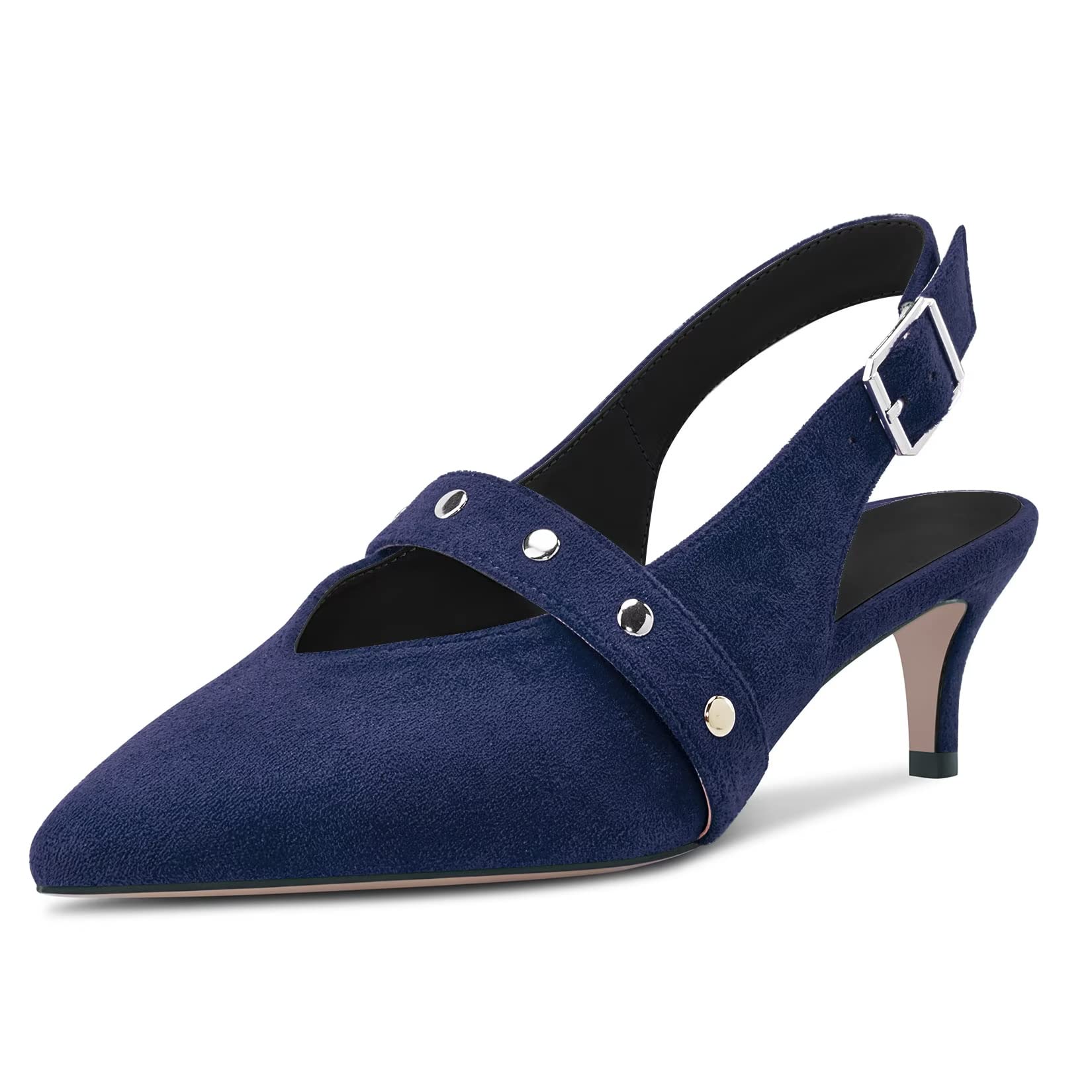 HDEUOLM Women's Stiletto Medium Heel Lace Toe Cap Sandals Slingback Slip-on Buck