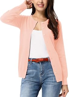 GRACE KARIN Womens Long Sleeve Button Up Round Neck Classic Knitted Cardigan