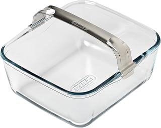 PYREX, ideal Air Fryer Heavy Duty Glass Baking Dish 20 x 18 cm with Removable Clipable Stainless Steel Handle for Airfryer Single Drawer 2 L
