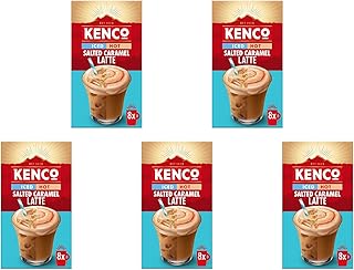 Kenco Iced Hot Salted Caramel Latte (Pack of 5, Total 40 Sachets) | Creamy Latte, Coffee Shop Style, Ready In Seconds, Serve Iced or Hot, Bulk Multipack of 8 Boxes, 40 Sachets Total