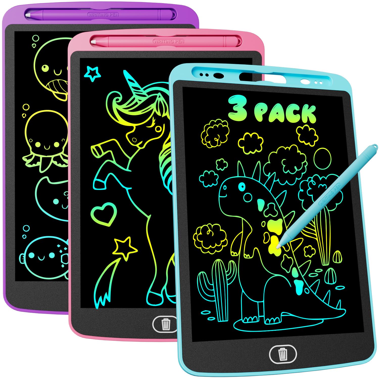 Electight 10 Inch LCD Writing Tablet, 3 Pack Colorful Doodle Board, | Eye Protec