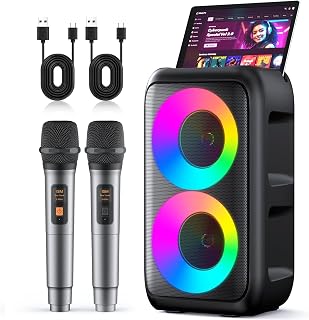 HEEBUKE Karaoke Machine, Portable Bluetooth Speaker with 2 Wireless Karaoke Microphones, 2x10W Karaoke for Adults Kids with Upgraded Subwoofer, PA System, Support TWS/TF/USB/AUX, Party