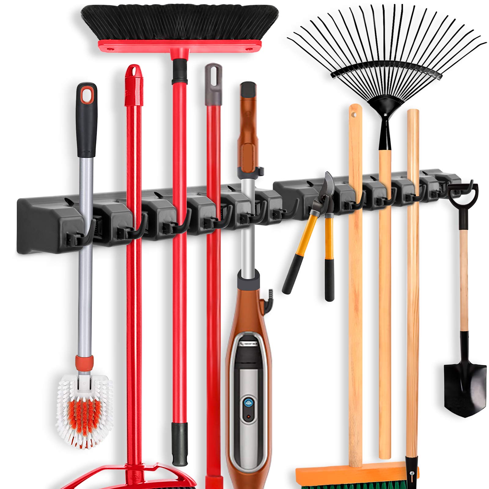 IMILLET 2 Pack Mop and Broom Holder, Wall Mount Organizer Storage Tool Rack | Br