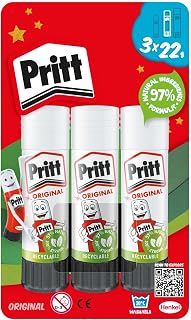 Pritt Stick Glue, Craft Glue, Safe & Child-Friendly, 3 x 22 g