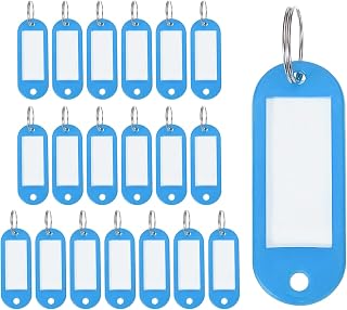 uxcell 20pcs Plastic Key Tags with Labels, Coded Key ID Label Tags with Split Ring for Luggage ID Name Pet, Sky Blue