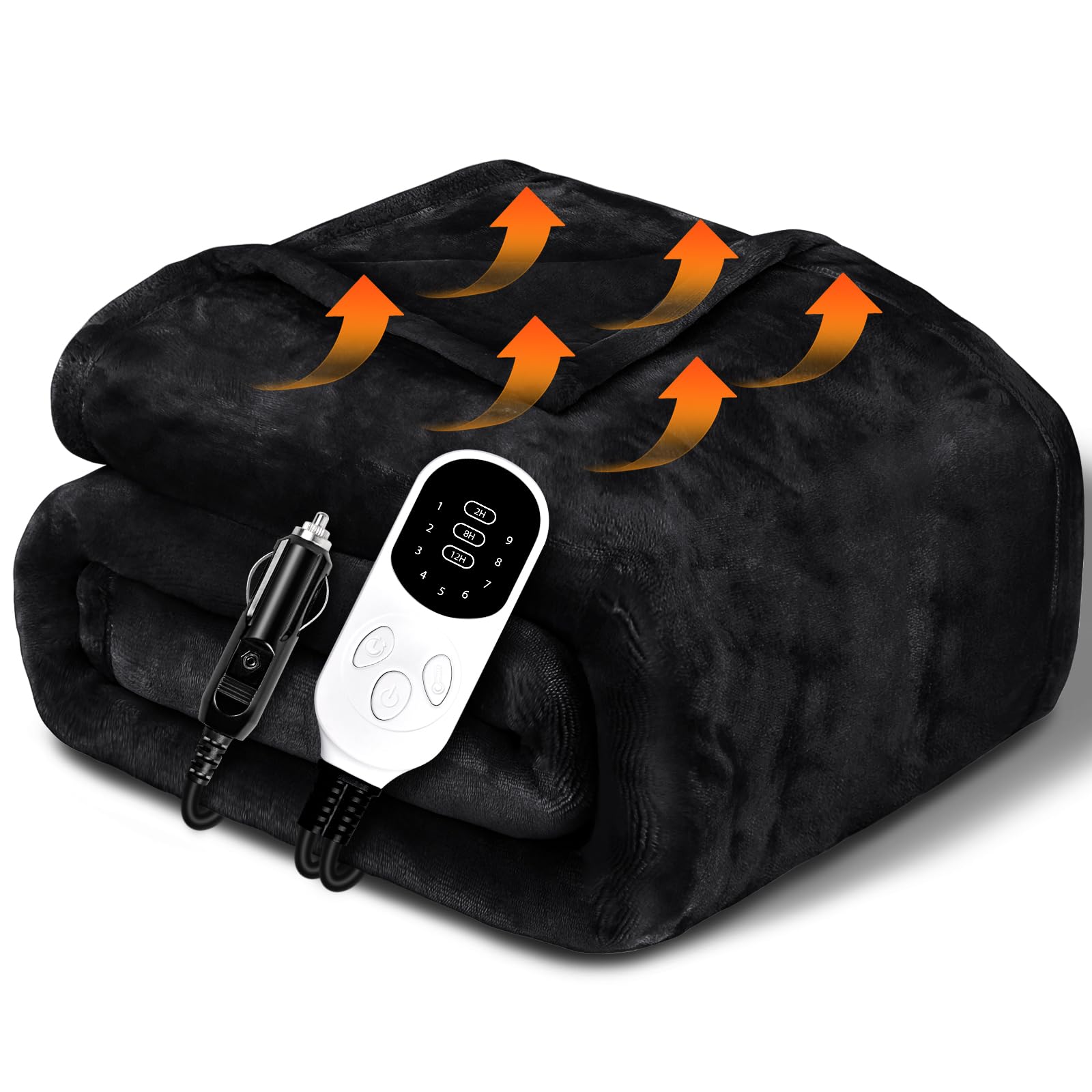 WillingHeart 12V Car Heated Blanket Charcoal Black 59"x39" | Flannel E
