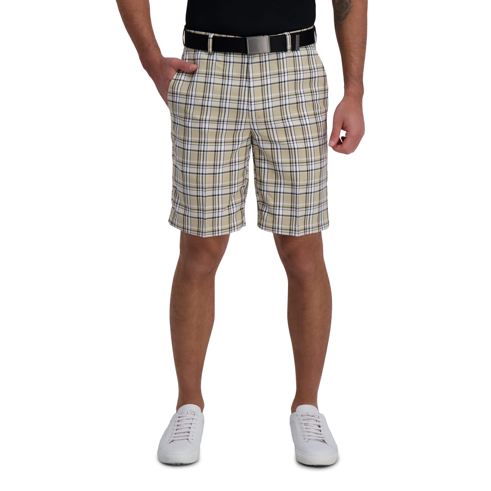 Haggar Men's Cool 18 Pro Straight Fit Expandable Waist Plaid and Solid Golf Shor