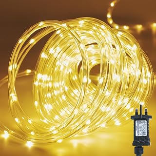 Gresonic Outdoor Rope Lights Mains Powered, 400LED 20m/65.62ft Warm White 8 Modes String Lights Plug in Timer Waterproof Indoor Outdoor for Christmas Garden Patio Tree Ladder Pathway Decor (400LED)