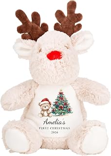Baby's 1st Christmas Personalised Reindeer Soft Toy - Custom Name Keepsake