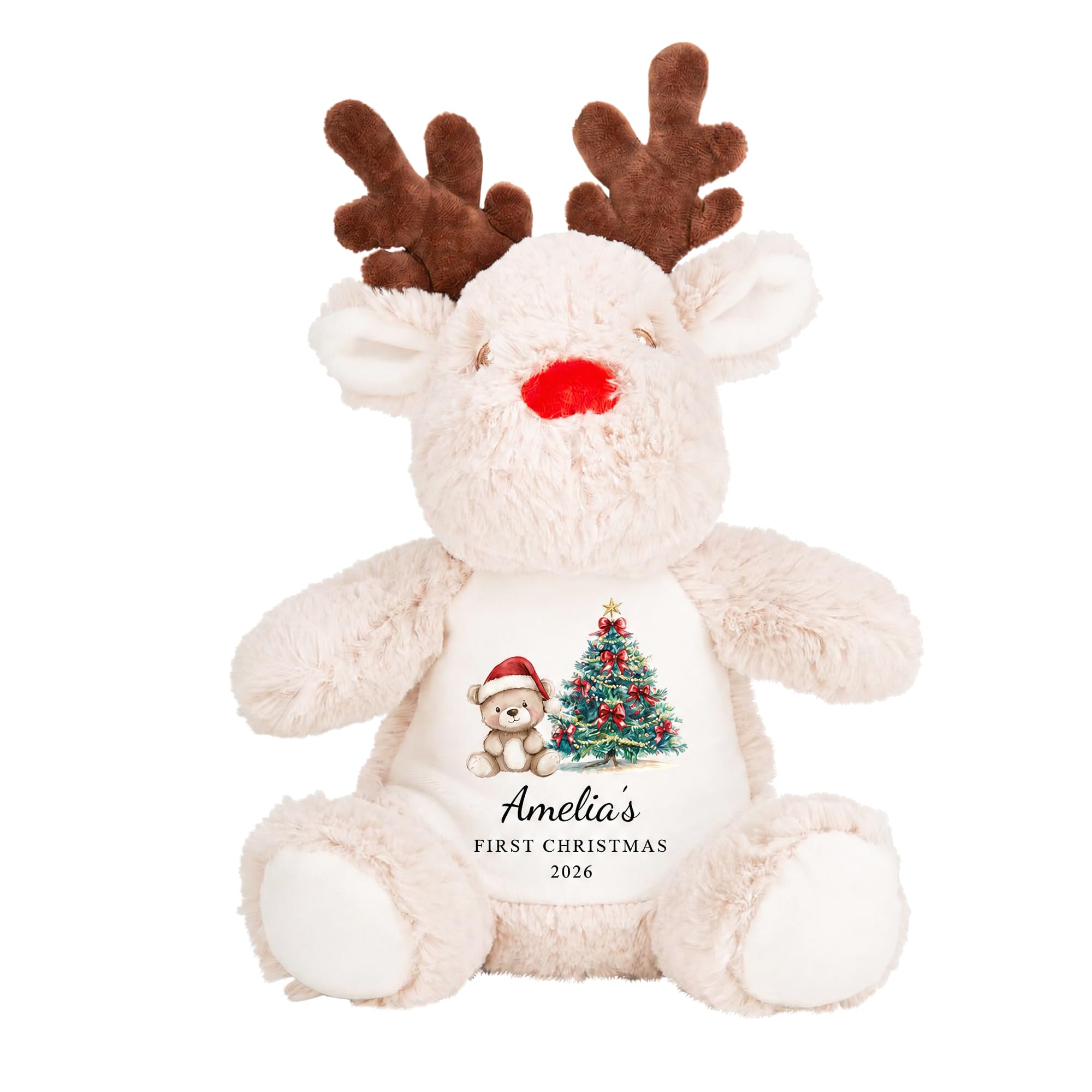 Baby's 1st Christmas Personalised Reindeer Soft Toy - Custom Name Keepsake