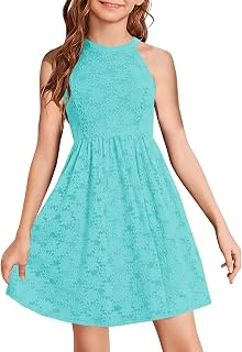 HOSIKA Flower Girl Dress Halter Neck Elegant Floral Lace A-line Party Dress